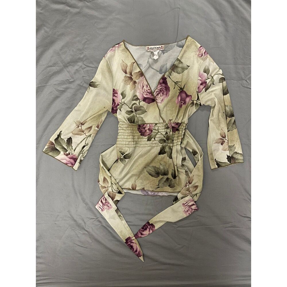 Vintage Y2K Peace On Earth Floral Top